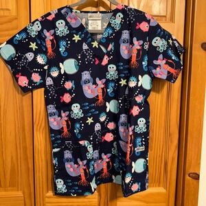 Uniform Advantage Navy Scrub Top with Sea Life Design